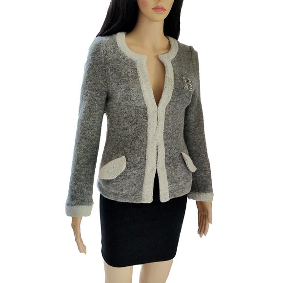 Balmain Alpaca Fur Crystal Monogram Letterman Varsity Cardigan - Picture 6 of 14